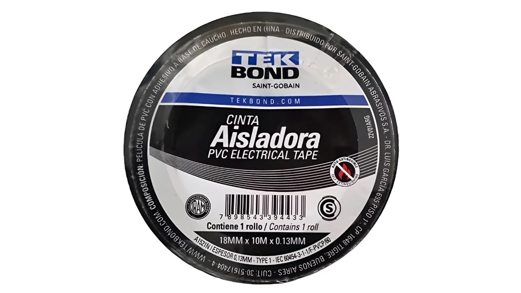CINTA AISLADORA 18mm x 10m NEGRA "TEKBOND"