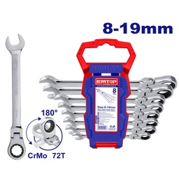 JUEGO 8PCS DE LLAVES COMBINADAS RATCHET (8-19mm) ECSS10802